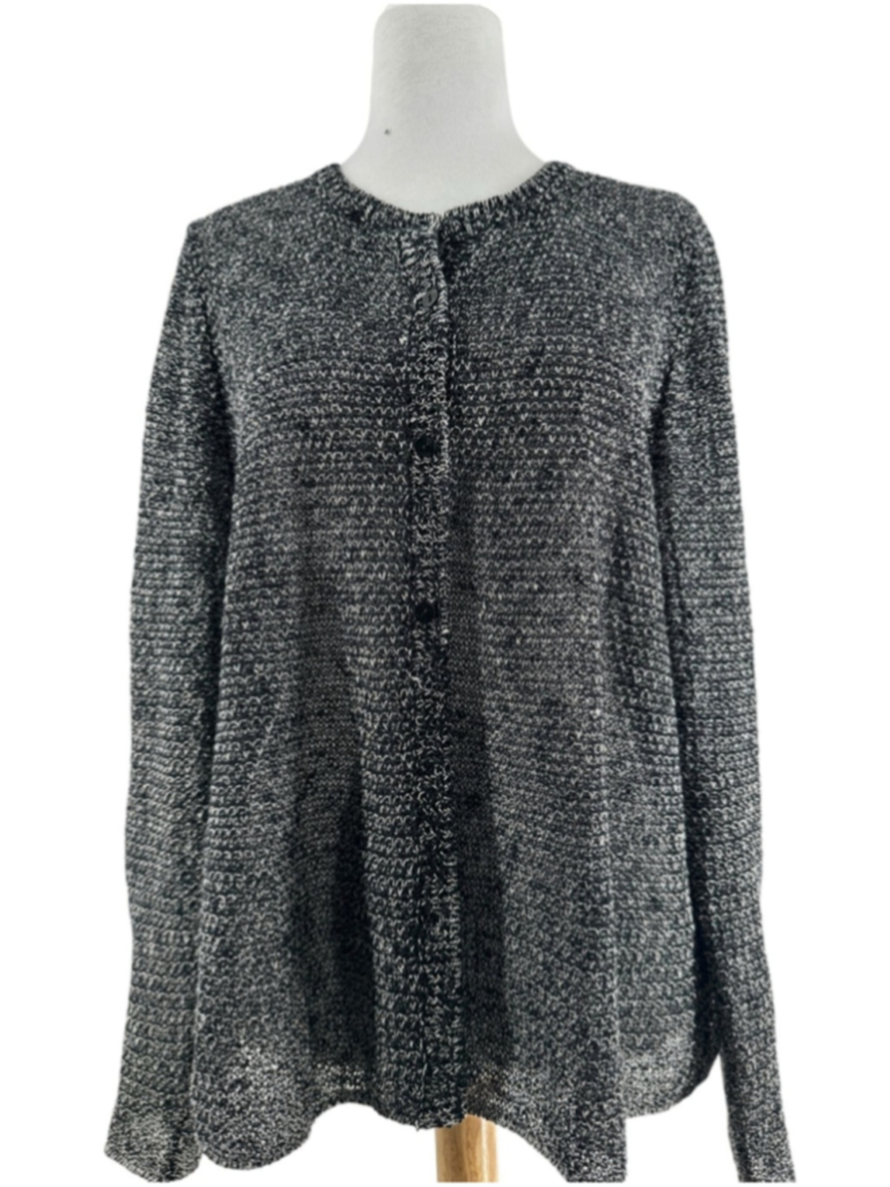 Eileen Fisher cardigan open knit linen blend Black & White layer casual sz Lg - Picture 3 of 9